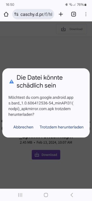 Chrome warnt dich vor dem Download. (Screenshot)