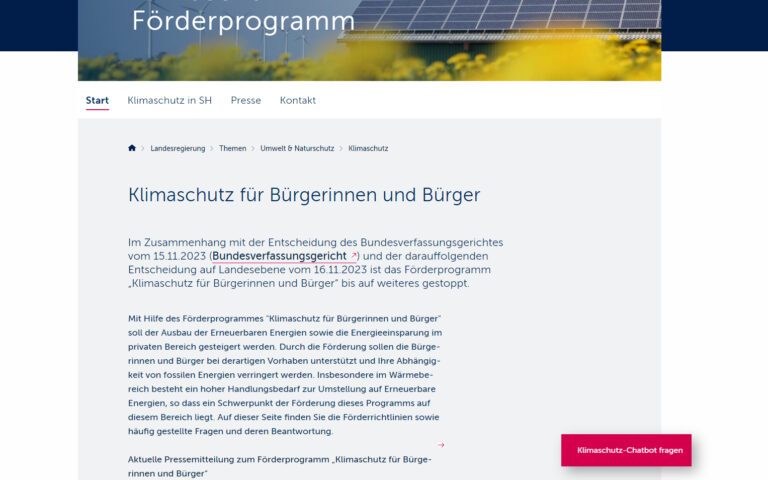 Screenshot des Landes Schleswig-Holstein zur Solarförderung 2024