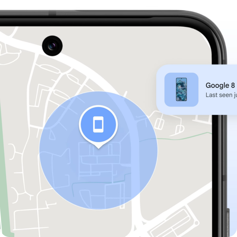 Kartenausschnitt der Find-my-Device-Suchfunktion von Google