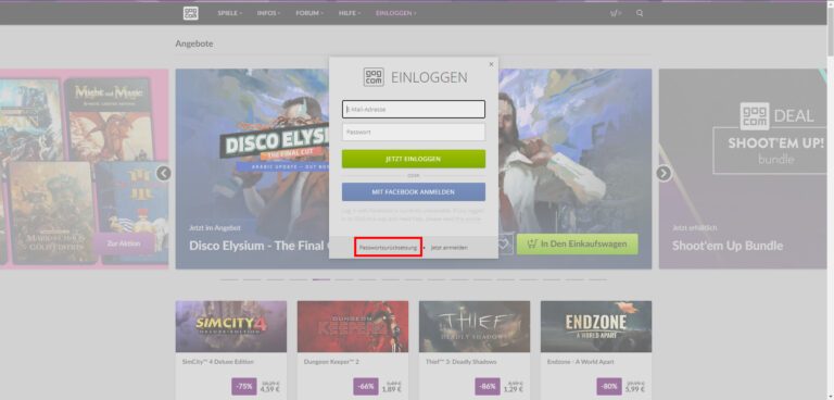 Passwort reset GOG