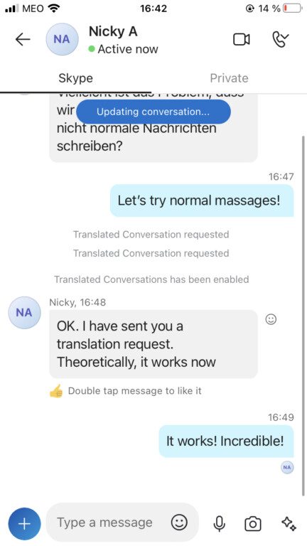 Skype Chat übersetzen englisch