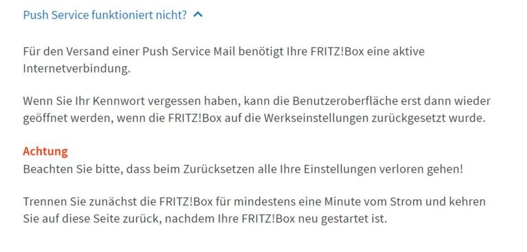 Notfalls musst du die Fritzbox zurücksetzen. (Screenshot)