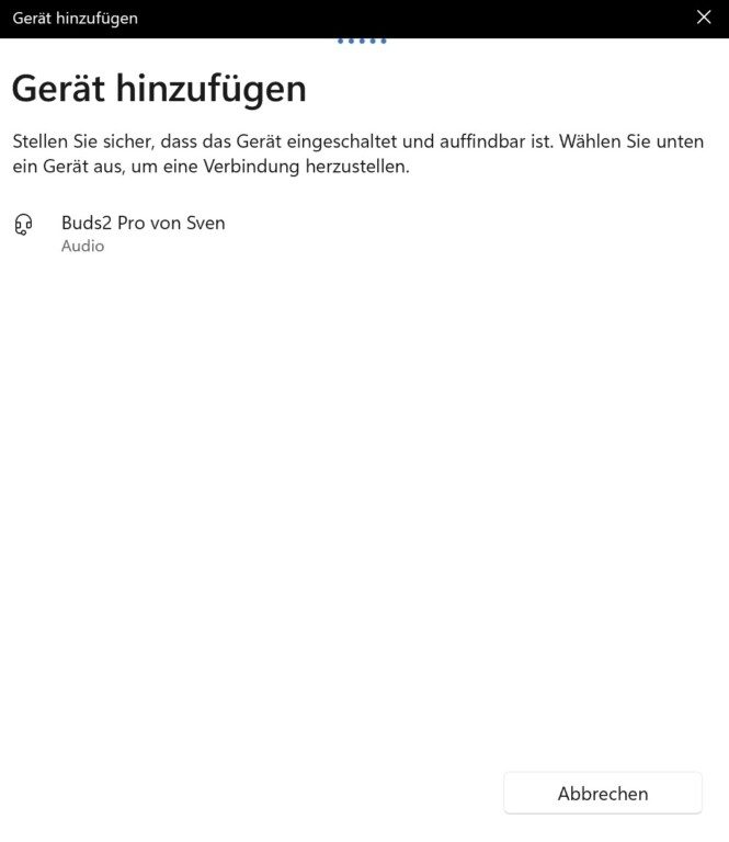 Die Samsung Galaxy Buds 2 Pro wurden von Windows gefunden. (Screenshot)