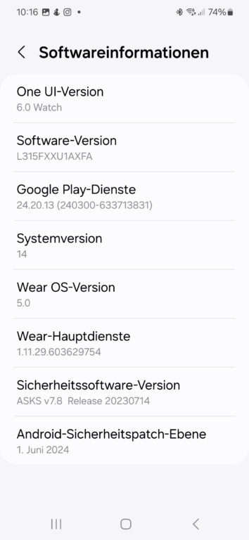 Die neueste WearOS-Version unterscheidet sich hier und da von der älteren Version 4. (Screenshot)