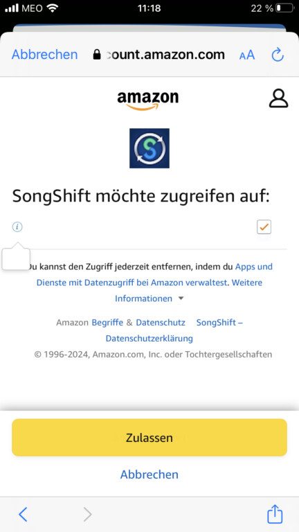 Songshift Amazon Freigabe