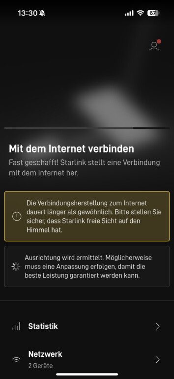 Starlink Standard Kit App Laenger als gewoehnlich