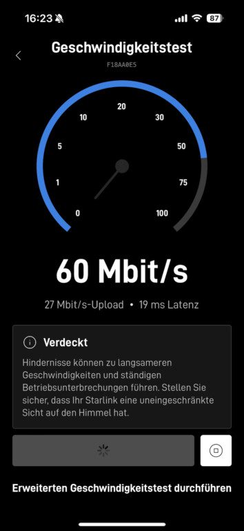 Starlink Standard Kit Regen Niedrigste Download Rate