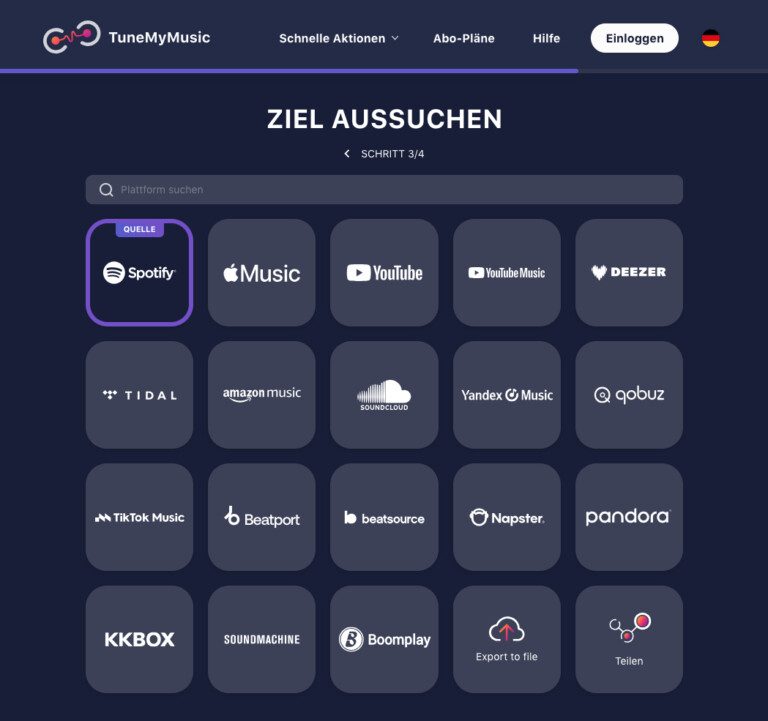 TuneMyMusic Zielplattform