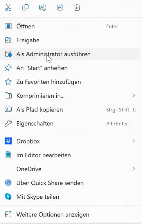 Führe die Software als Administrator aus. (Screenshot)