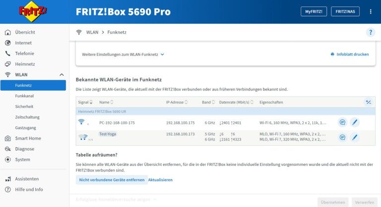 Unterstützen Geräte explizit Wi-Fi 7, kannst du das Potenzial entfalten. Das klappt bei "größeren" Geräten wie Laptops besser. (Screenshot)