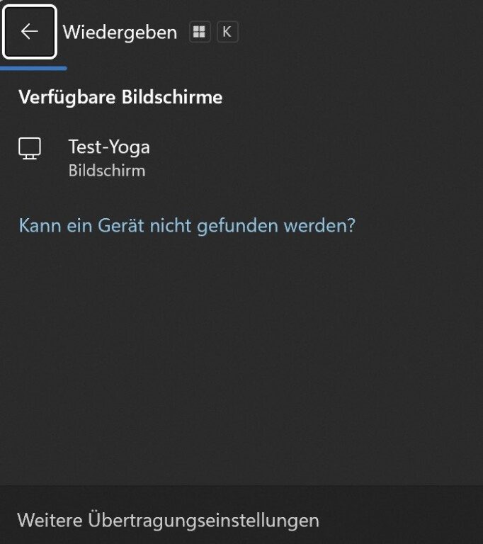 Der drahtlose Bildschirm ist verfügbar. (Screenshot)