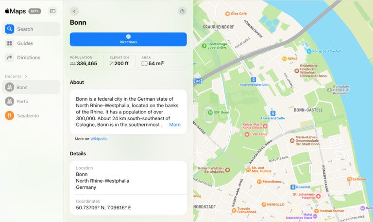 Apple Karten Browser Stadtinformationen