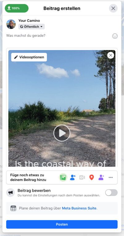 Facebook Videoupload Videooptionen Seite