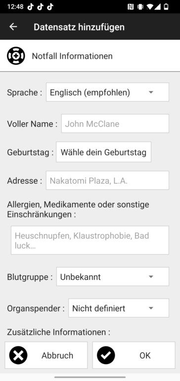 NFC Notfallinformationen