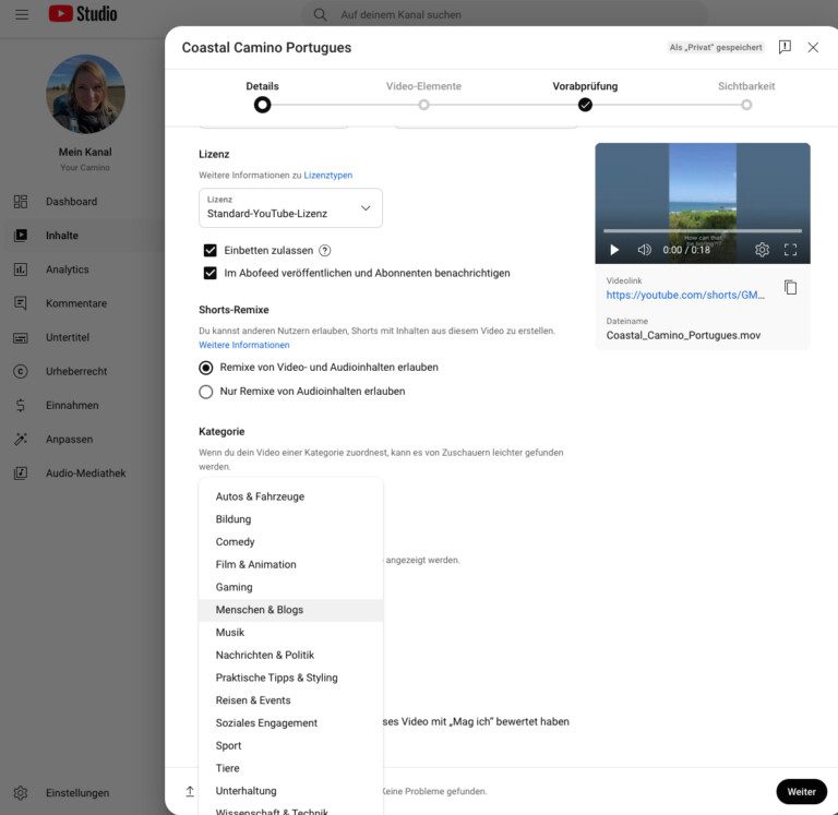 Youtube Video hochladen Details eintragen 4