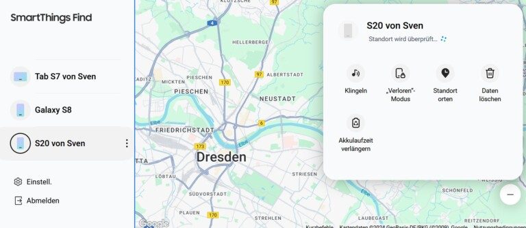 Auf einer Karte lässt du dir anzeigen, wo sich deine Geräte befinden. (Screenshot)