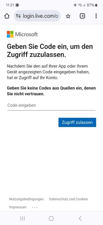 Jetzt noch schnell die Freigabe erteilen. Solltest du kein Microsoft-Konto besitzen, legst du noch eins an. (Screenshot)