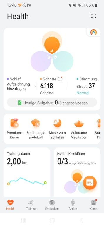 Die Huawei Health-App bietet viele Funktionen. (Screenshot)