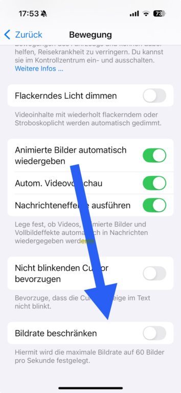 iOS 18 iPhone 15 Pro Bildrate beschra nken