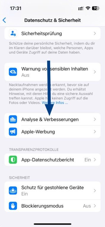 iOs Analyse ausschalten