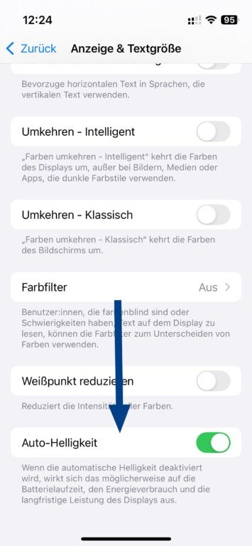 iPhone Akku sparen Auto Helligkeit