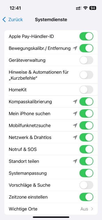 iPhone Systemdienste Lokalisierung