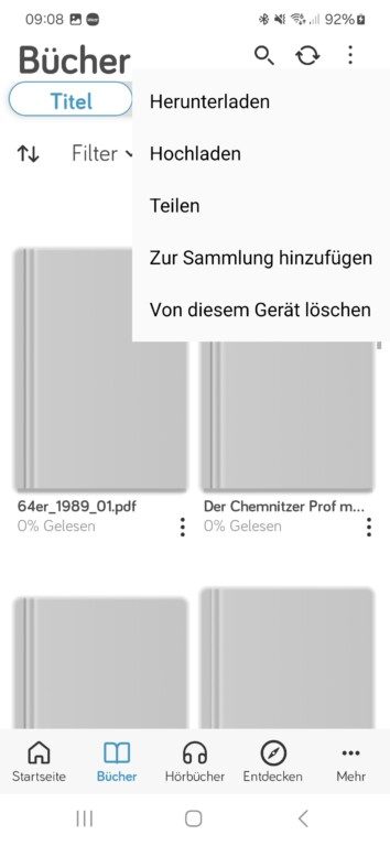 Theoretisch bietet die Tolino-App die Möglichkeit, eBooks hochzuladen. (Screenshot)