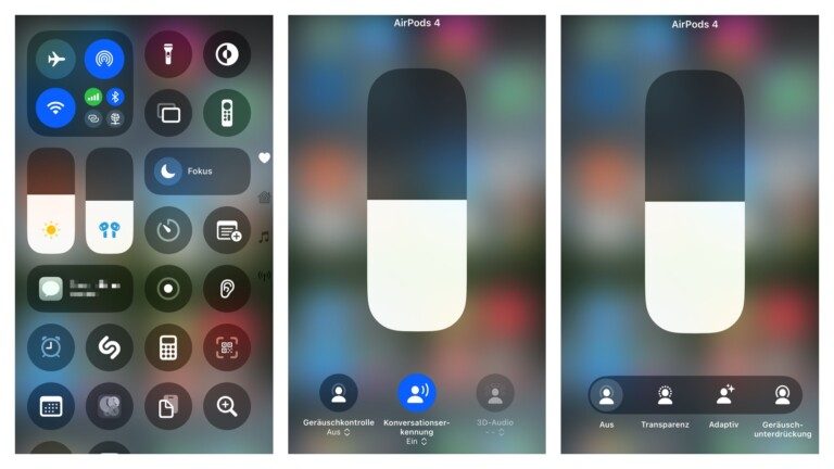 Steuerung der Apple AirPods 4 im Kontrollzentrum